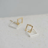 (S925 Sterling Silver) Geometric Square Stud Earrings - Uncommon Remington 