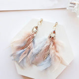 New Arrival Elegant Colorful Feather Tassel Earrings with shiny crystal beads - Uncommon Remington 
