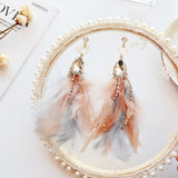 New Arrival Elegant Colorful Feather Tassel Earrings with shiny crystal beads - Uncommon Remington 