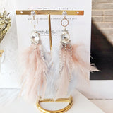 New Arrival Elegant Colorful Feather Tassel Earrings with shiny crystal beads - Uncommon Remington 