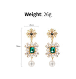 New Luxury Green Rhinestone Charm Pearl Pendant Drop Earrings - Uncommon Remington 