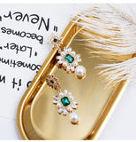 New Luxury Green Rhinestone Charm Pearl Pendant Drop Earrings - Uncommon Remington 