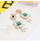 New Luxury Green Rhinestone Charm Pearl Pendant Drop Earrings - Uncommon Remington 