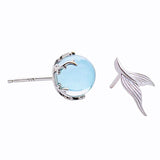 High Quality Crystal Blue Opal Stone Claw Whale Mermaid Tail Eyedrop Stud Earrings - Uncommon Remington 