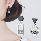 925 Sterling Silver Asymmetry Crystal Round/Square Drop Earrings - Uncommon Remington 