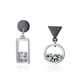 925 Sterling Silver Asymmetry Crystal Round/Square Drop Earrings - Uncommon Remington 