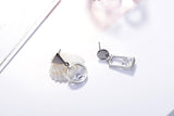925 Sterling Silver Asymmetry Crystal Round/Square Drop Earrings - Uncommon Remington 