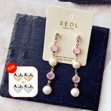 Elegant Half Round Pearl  Dangle Earrings (With free Heart stud earring) - Uncommon Remington 