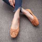 New Arrival Women Ballet Flats Bow Square Toe Slip on Shoes - Uncommon Remington 