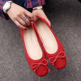 New Arrival Women Ballet Flats Bow Square Toe Slip on Shoes - Uncommon Remington 