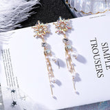 2019 Korean  Crystal Flower Simulated Pearl Tassel Long Earrings (Luxury style) - Uncommon Remington 