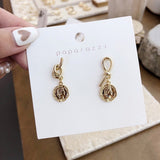 (S925 Pin) Vintage S925 Sterling Gold Plated Knot Geometric Round Lucky Queen Head Coin Long Drop Earrings - Uncommon Remington 