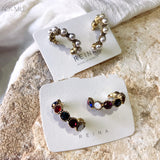 (S925 Pin) Vintage Pearl Crystal Rhinestone  Round Circle Small Hoop Earrings - Uncommon Remington 