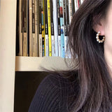 (S925 Pin) Vintage Pearl Crystal Rhinestone  Round Circle Small Hoop Earrings - Uncommon Remington 