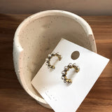 (S925 Pin) Vintage Pearl Crystal Rhinestone  Round Circle Small Hoop Earrings - Uncommon Remington 