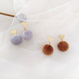 Sweet Fluffy Balls stud Earrings Love Heart Drop - Uncommon Remington 