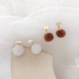 Sweet Fluffy Balls stud Earrings Love Heart Drop - Uncommon Remington 