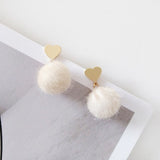 Sweet Fluffy Balls stud Earrings Love Heart Drop - Uncommon Remington 