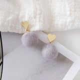 Sweet Fluffy Balls stud Earrings Love Heart Drop - Uncommon Remington 