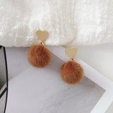 Sweet Fluffy Balls stud Earrings Love Heart Drop - Uncommon Remington 