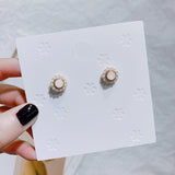 (S925 Pin) Vintage Design Sweet Pearl/Stone Geometric Round Circle Stud Earrings (Simple and elegant style) - Uncommon Remington 