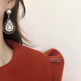 Vintage Rhinestone Pearl Dangle Earrings (Water drop shape) - Uncommon Remington 