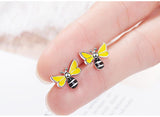 925 Solid Sterling Silver Yellow Bee  Stud Earrings - Uncommon Remington 