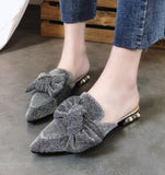 Pearl studded chunky heel  pointed toe chick bow slipper (shoes) - Uncommon Remington 