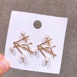 (Made in Korea)  Exaggerate Simulated Pearl Geometric Stud Earrings - Uncommon Remington 