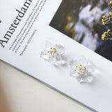 (White Cheery Blossom) Big Transparent Acrylic Flower Petal Beads Stud Earrings - Uncommon Remington 