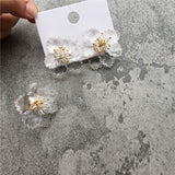 (White Cheery Blossom) Big Transparent Acrylic Flower Petal Beads Stud Earrings - Uncommon Remington 
