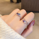 New Korean Sweet Heart Flower Cubic Zircon Adjustable Rings - Uncommon Remington 