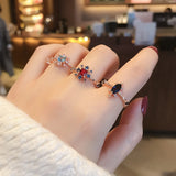 New Korean Sweet Heart Flower Cubic Zircon Adjustable Rings - Uncommon Remington 