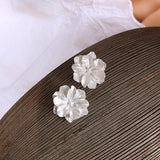 Korean New Arrival Sweet Resin White Flower Big Stud Earrings - Uncommon Remington 