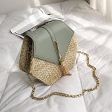 Hexagon Mulit Style Straw+leather Handbag  Beach Vibe Bohemia Shoulder Bag - Uncommon Remington 