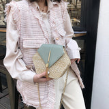 Hexagon Mulit Style Straw+leather Handbag  Beach Vibe Bohemia Shoulder Bag - Uncommon Remington 
