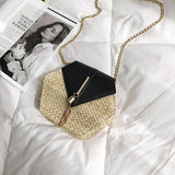 Hexagon Mulit Style Straw+leather Handbag  Beach Vibe Bohemia Shoulder Bag - Uncommon Remington 