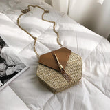 Hexagon Mulit Style Straw+leather Handbag  Beach Vibe Bohemia Shoulder Bag - Uncommon Remington 