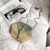 Hexagon Mulit Style Straw+leather Handbag  Beach Vibe Bohemia Shoulder Bag - Uncommon Remington 