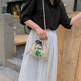 Women Crossbody Fashion One Shoulder Drawstring  summer bag (Green our life) - Uncommon Remington 