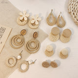 (Summer Must Have)  2019 Korean Handmade Wooden Straw Weave  Waterdrop Dangle Earrings - Uncommon Remington 