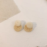 (Summer Must Have)  2019 Korean Handmade Wooden Straw Weave  Waterdrop Dangle Earrings - Uncommon Remington 