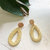(Summer Must Have)  2019 Korean Handmade Wooden Straw Weave  Waterdrop Dangle Earrings - Uncommon Remington 