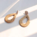 (Summer Must Have)  2019 Korean Handmade Wooden Straw Weave  Waterdrop Dangle Earrings - Uncommon Remington 