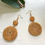 (Summer Must Have)  2019 Korean Handmade Wooden Straw Weave  Waterdrop Dangle Earrings - Uncommon Remington 