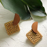 (Summer Must Have)  2019 Korean Handmade Wooden Straw Weave  Waterdrop Dangle Earrings - Uncommon Remington 