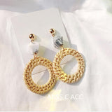 (Summer Must Have)  2019 Korean Handmade Wooden Straw Weave  Waterdrop Dangle Earrings - Uncommon Remington 