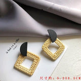 (Summer Must Have)  2019 Korean Handmade Wooden Straw Weave  Waterdrop Dangle Earrings - Uncommon Remington 