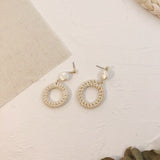 (Summer Must Have)  2019 Korean Handmade Wooden Straw Weave  Waterdrop Dangle Earrings - Uncommon Remington 