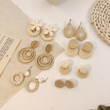 (Summer Must Have)  2019 Korean Handmade Wooden Straw Weave  Waterdrop Dangle Earrings - Uncommon Remington 